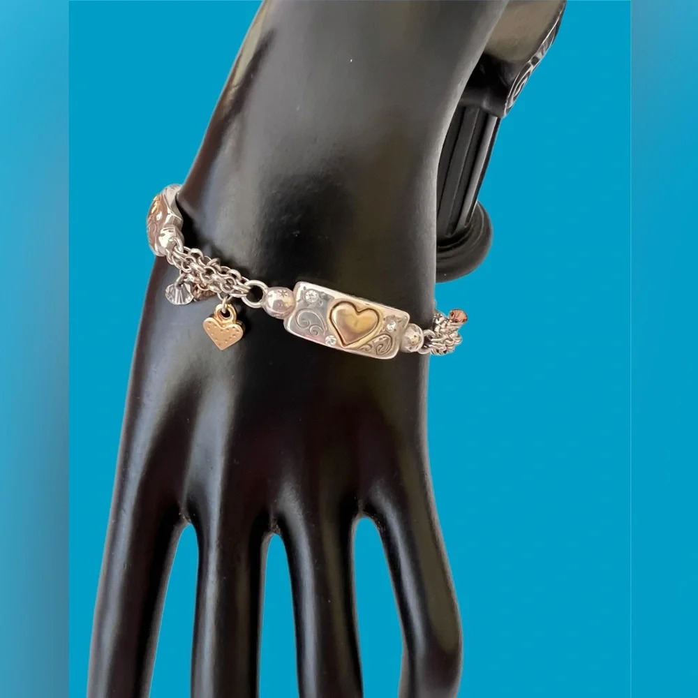 Brighton Remember Your Heart Bracelet.  Golden hearts embedded in silver. - Picture 2 of 8